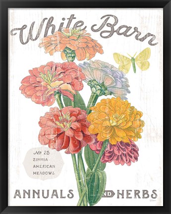 Framed White Barn Flowers V Print