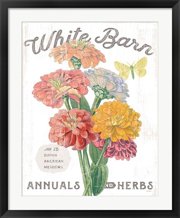 Framed White Barn Flowers V Print