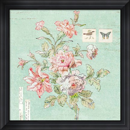 Framed Cottage Roses III Blue Print