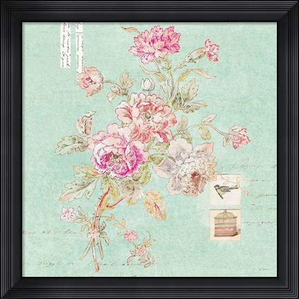 Framed Cottage Roses II Blue Print