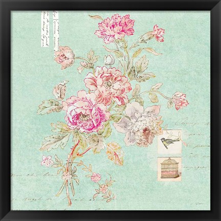Framed Cottage Roses II Blue Print