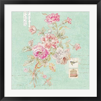 Framed Cottage Roses II Blue Print