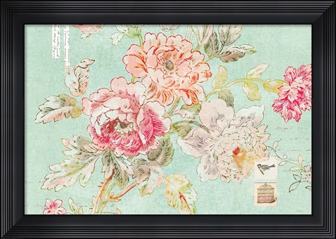 Framed Cottage Roses I Blue Print