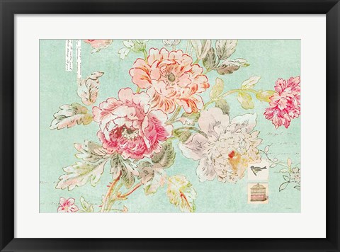 Framed Cottage Roses I Blue Print