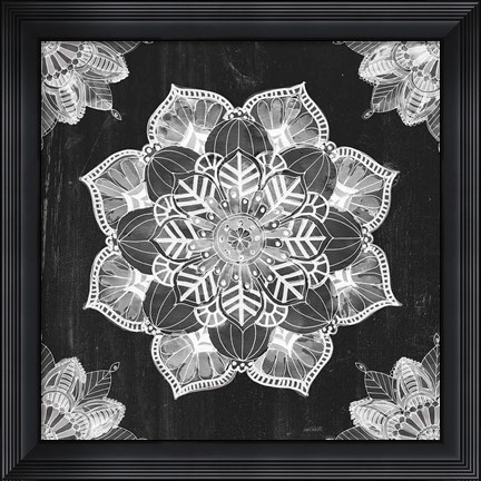 Framed Mandala Morning V BW Print