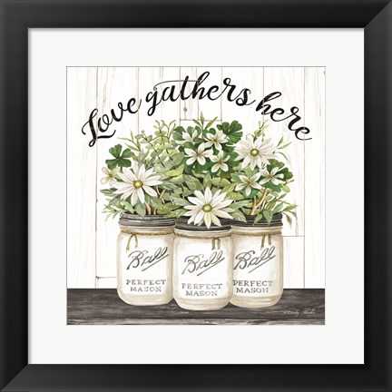 Framed White Jars - Love Gathers Here Print