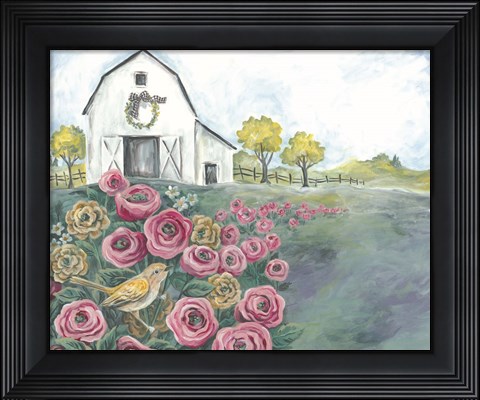Framed Pink Flower Field Print