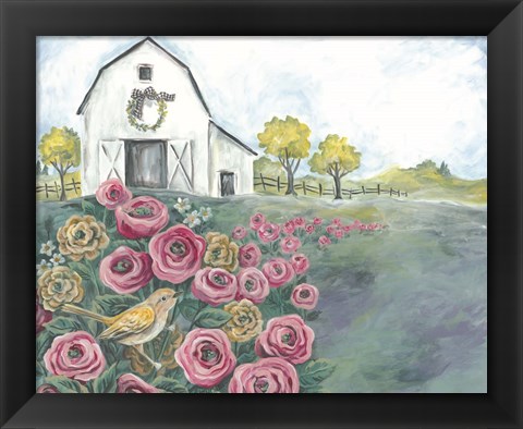 Framed Pink Flower Field Print