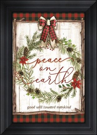 Framed Peace on Earth Buffalo Plaid Print