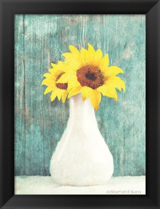 Framed Sunflower White Vase Print