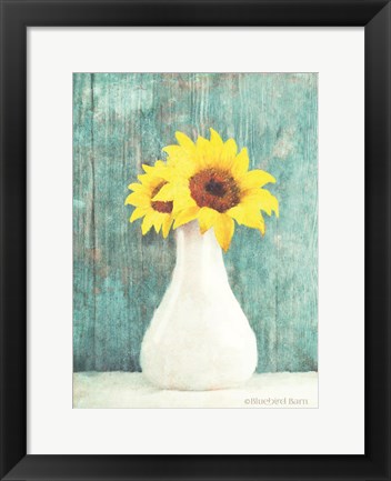 Framed Sunflower White Vase Print