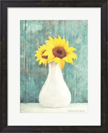 Framed Sunflower White Vase Print