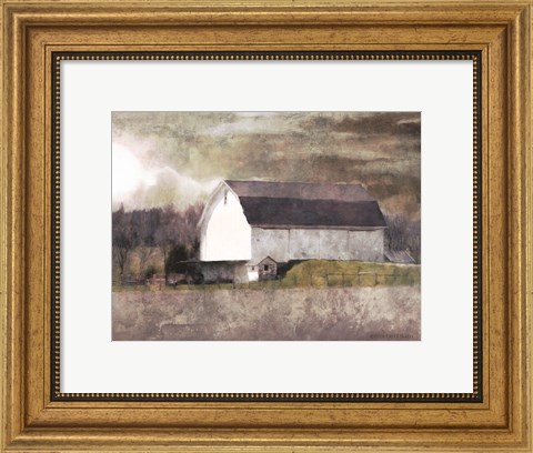 Framed Rustic White Barn Scene I Print