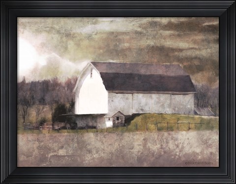 Framed Rustic White Barn Scene I Print