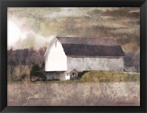 Framed Rustic White Barn Scene I Print