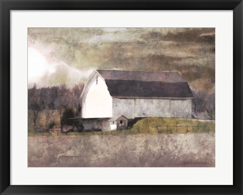 Framed Rustic White Barn Scene I Print