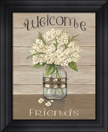 Framed Welcome Friends Mason Jar Print