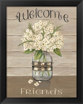 Framed Welcome Friends Mason Jar Print