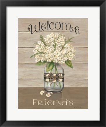 Framed Welcome Friends Mason Jar Print