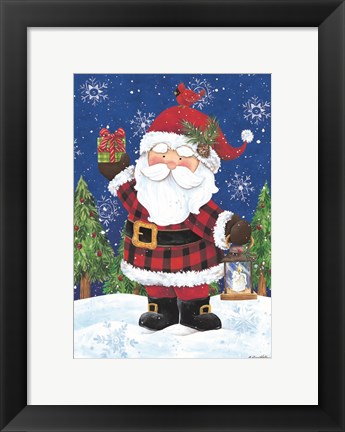 Framed Santa with Lantern Print