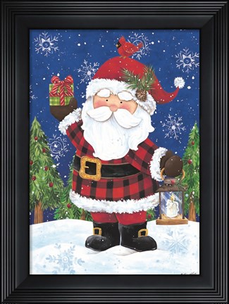 Framed Santa with Lantern Print