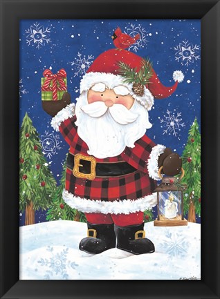 Framed Santa with Lantern Print