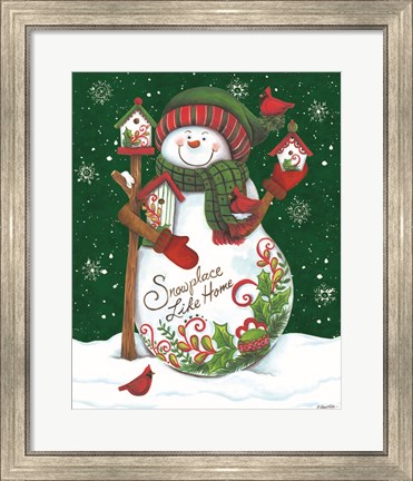 Framed Snowman with Birdhouses Print