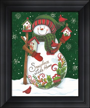 Framed Snowman with Birdhouses Print