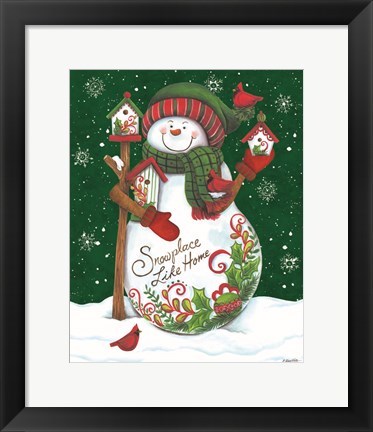 Framed Snowman with Birdhouses Print