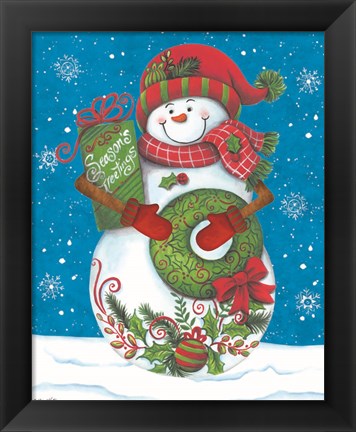 Framed Snowman with Wreaths Print