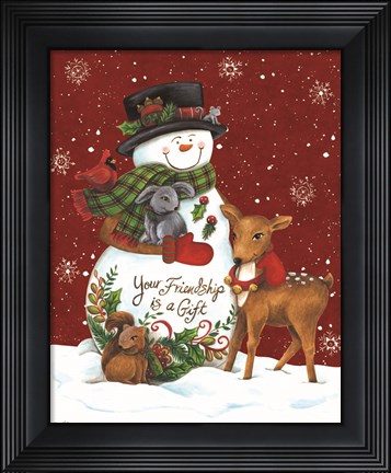 Framed Snowman with Deer Print