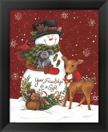 Framed Snowman with Deer Print