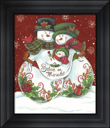Framed Snowman Parents with Baby Print
