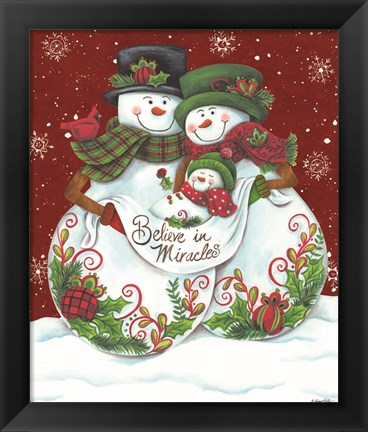 Framed Snowman Parents with Baby Print