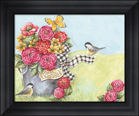 Framed Bless This House Flowers Print
