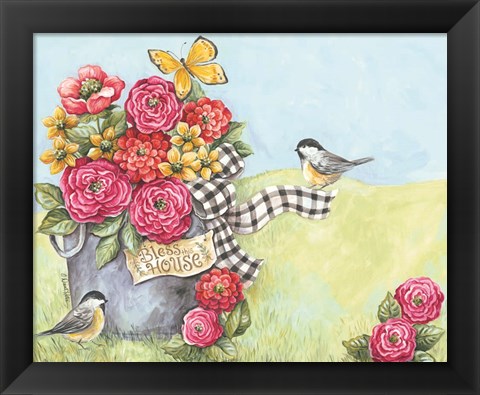 Framed Bless This House Flowers Print