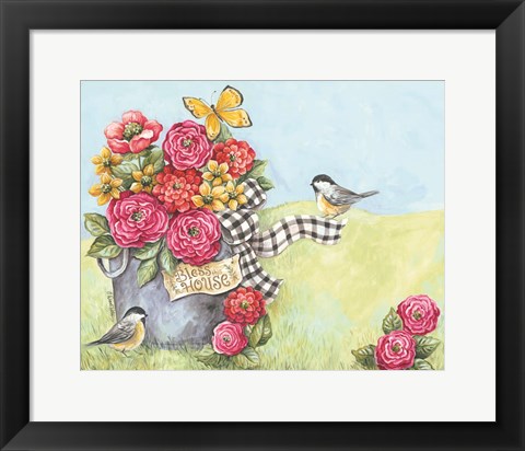 Framed Bless This House Flowers Print