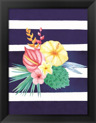 Framed Watercolor Flowers Blue Lines I Print