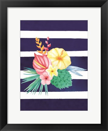 Framed Watercolor Flowers Blue Lines I Print