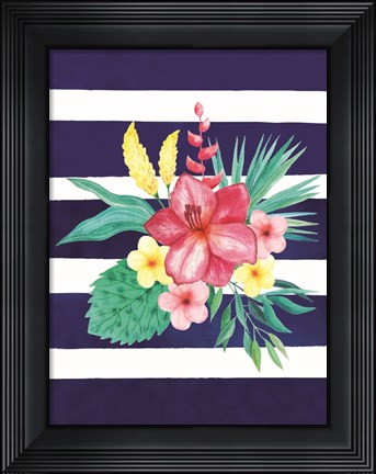 Framed Watercolor Flowers Blue Lines II Print