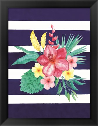 Framed Watercolor Flowers Blue Lines II Print