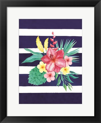 Framed Watercolor Flowers Blue Lines II Print