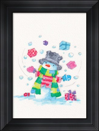 Framed Juggling Snowman Print