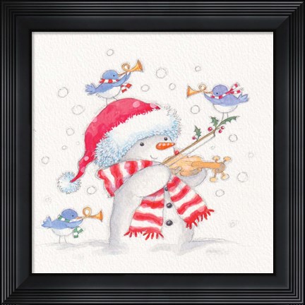 Framed Snowman and Violin Print