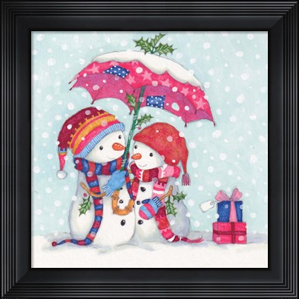Framed Snowman and Umbrella Print