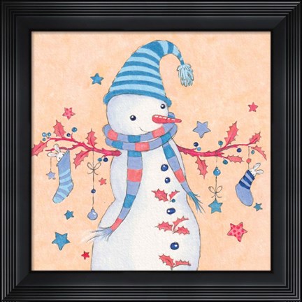 Framed Snowman and Stockings Print
