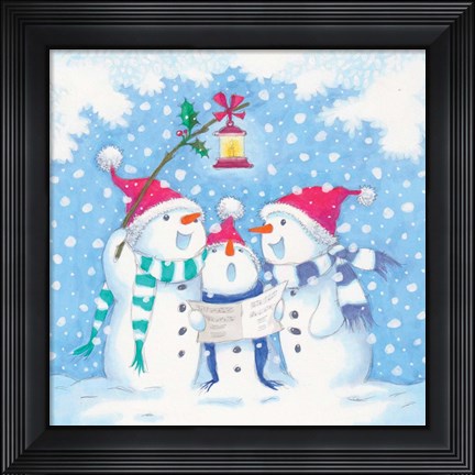 Framed Snowman Carolers Print