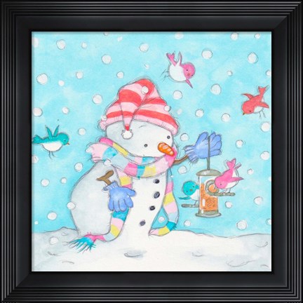 Framed Snowman Bird Feeder Print