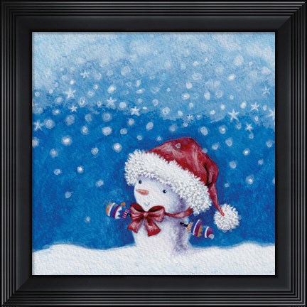 Framed Snowman in a Santa Hat Print