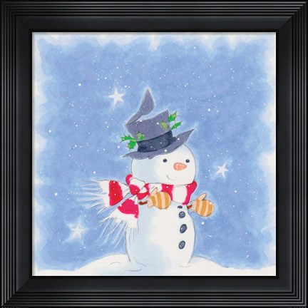 Framed Snowman in a Top Hat Print